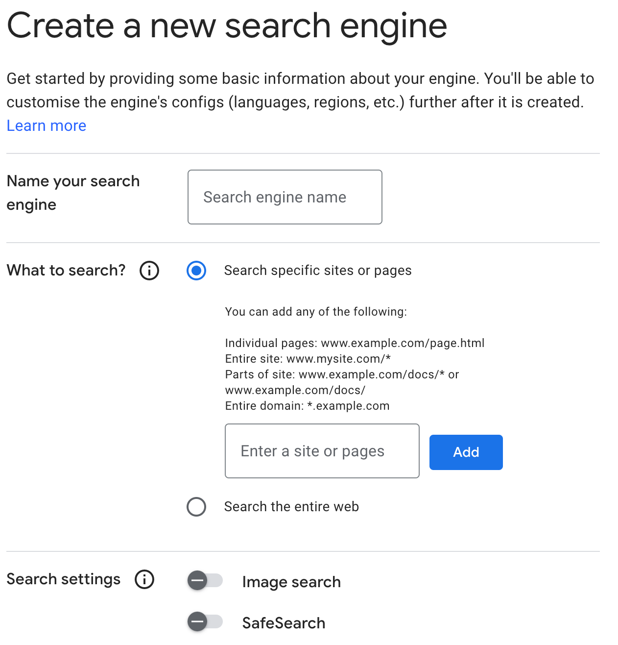 Creating a new programmable Google search engine